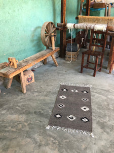 Hand made wool rug from Mexico, natural grays.