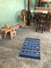 Load image into Gallery viewer, Handwoven blue natural wool rug from Oaxaca Mexico.