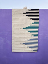 Load image into Gallery viewer, Handwoven Candela Wool Rug, made by hand in creams, blue, turquoise and black in Mexico.