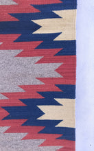 Load image into Gallery viewer, Handmade of natural wool, with pink, blue, cream and grey in a contemporary pattern.